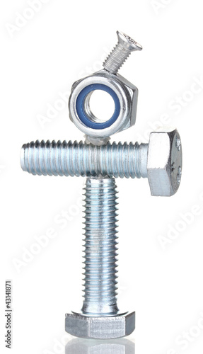 Photo: Stack of balanced screws isolated on white Stack of balanced screws isolated on white