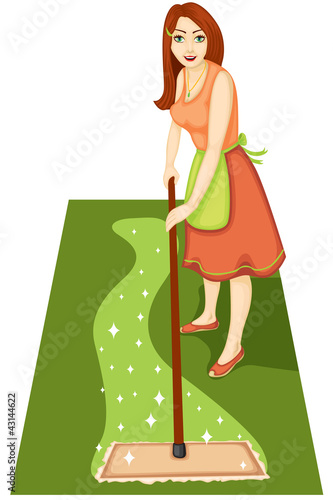 Vector: Housewife with a mop Housewife with a mop