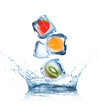 Fruit in ice cubes in motion