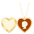 Vintage Child's Cameo, Gold Heart Locket, necklace, copy space
