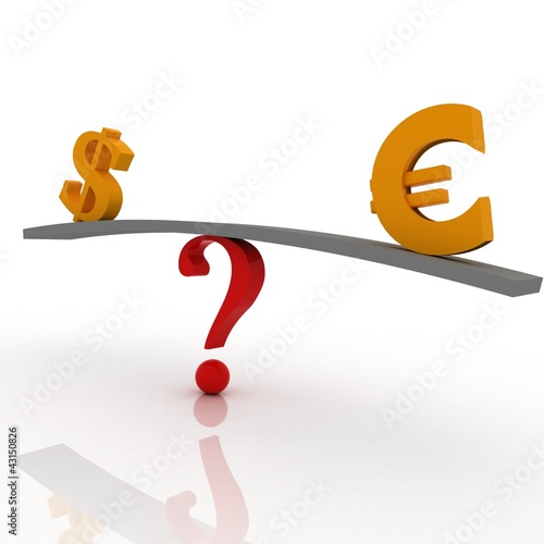 Illustration: 3d illustration of euro and dollar on scale board 3d illustration of euro and dollar on scale board