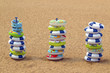 Stacks of inflatable rings on the beach, Qingdao, China