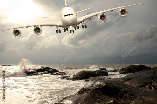 Illustration: Jumbo Jet beim Landeanflug in der Karibik Jumbo Jet beim Landeanflug in der Karibik