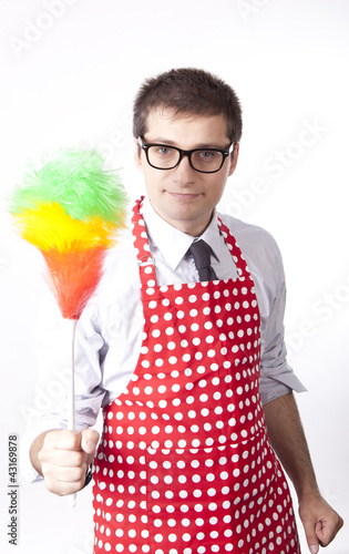Photo: Young man with duster Young man with duster