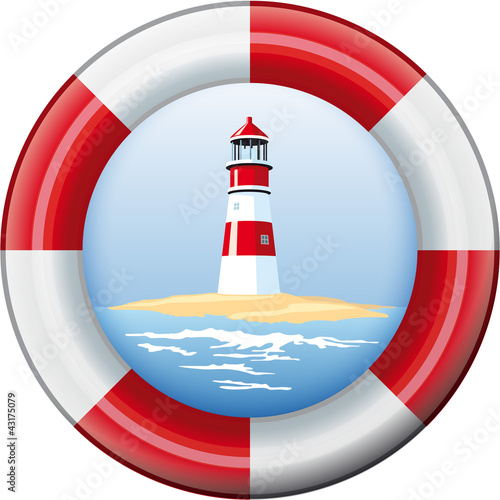 Vector: Button lighthouse in lifebelt Button lighthouse in lifebelt