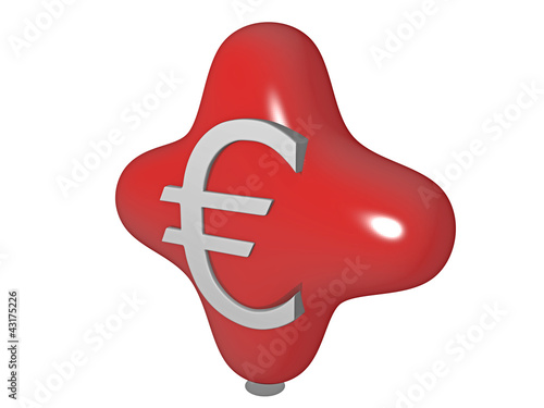 Illustration: eurosign on a red balloon - 3D eurosign on a red balloon - 3D