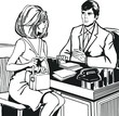 Ilustracion con una pareja en la oficina