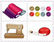 Sewing machine, tape measure, cloth, buttons, sew, tailor, diy
