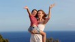 Video: Family happy greeting goodbye in blue sea background Family happy greeting goodbye in blue sea background