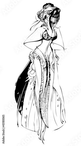 Vector: girl with a veil in a long beautiful dress girl with a veil in a long beautiful dress