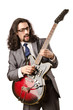 Foto: Guitar player in business suit on white Guitar player in business suit on white