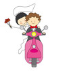 Invitación boda. Novios en moto