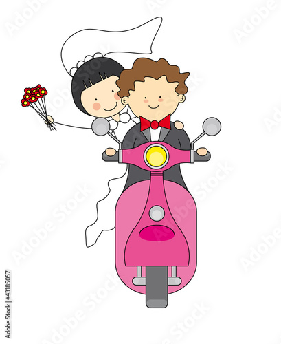 Vector: Invitación boda. Novios en moto Invitación boda. Novios en moto