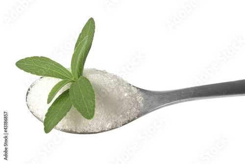 Photo: stevia rebaudiana healthy herb on teaspoon stevia rebaudiana healthy herb on teaspoon
