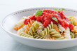 plate of fusilli with tomato sauce