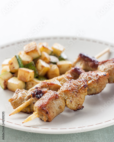 Photo: pork skewer with fried zucchini pork skewer with fried zucchini
