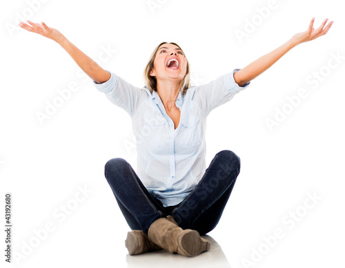Foto: Excited woman with arms up Excited woman with arms up
