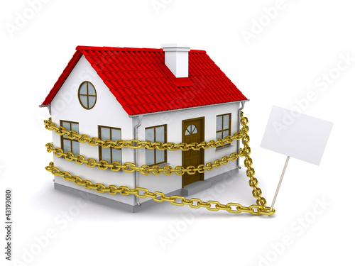 Illustration: House with a sign enmeshed gold chain House with a sign enmeshed gold chain