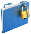 Illustration: the blue folder with golden hinged lock the blue folder with golden hinged lock
