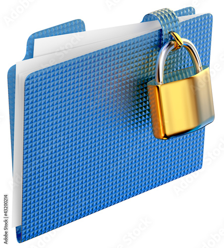 Illustration: the blue folder with golden hinged lock the blue folder with golden hinged lock