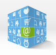 Illustration of 3d cube with media icons on its sides