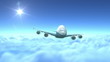 Airplane flying over clouds, 3d animation