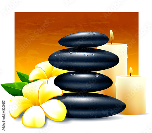 Vector: Spa vector illustration with zen stones and flowers. Spa vector illustration with zen stones and flowers.