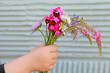 Foto: Kinderhand hält Wildblumenstrauß Kinderhand hält Wildblumenstrauß