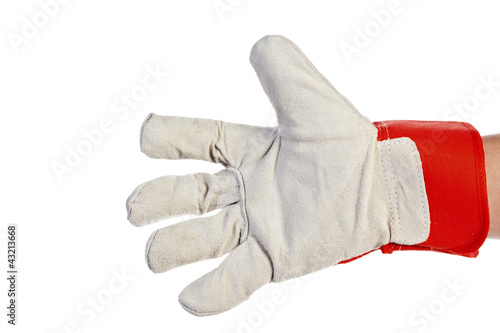 Photo: Worker's hand Wearing Leather Work Glove Worker's hand Wearing Leather Work Glove