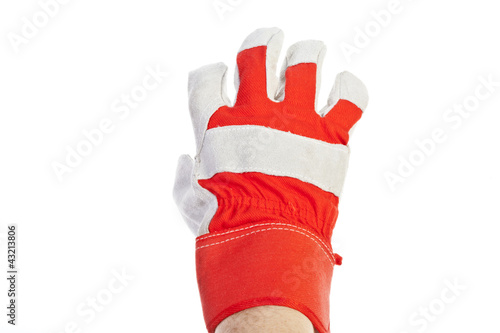 Photo: Worker's hand Wearing Leather Work Glove Worker's hand Wearing Leather Work Glove