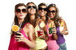 four girls have fun at the party, studio portrait
