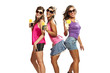 three girls have fun at the party, studio portrait