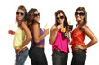 four girls have fun at the party, studio portrait