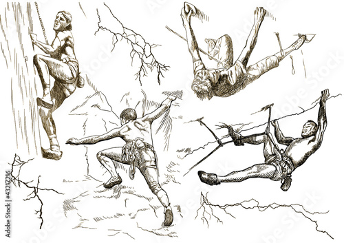 Vektor: climbers in action (hand drawing collection of sketches) climbers in action (hand drawing collection of sketches)