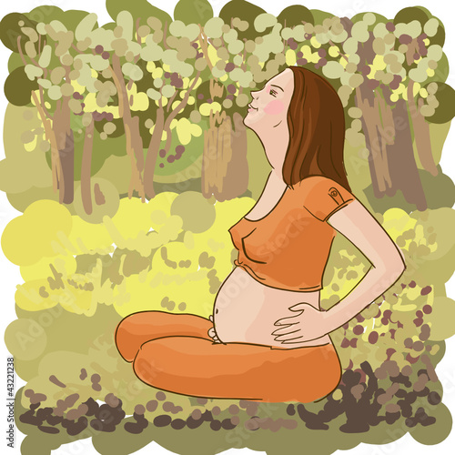 Vektor: Pregnant woman relaxing on grass illustration. Pregnant woman relaxing on grass illustration.