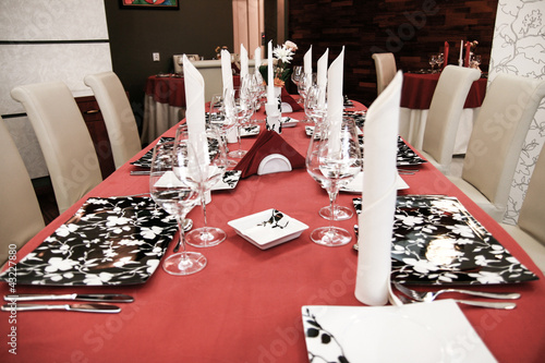Photo: Modern restaurant dinner table Modern restaurant dinner table