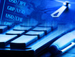 Finance background with stock market chart, clock and calculator
