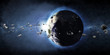 Earth Planet with Rising Sun and Asteroid Belt