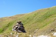 Hiking cairn marking a trail in mountain