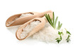 salt with fresh rosemary and thyme isolated on white