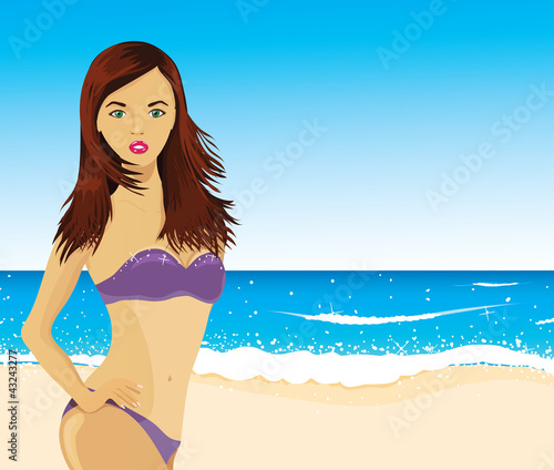 Vector: Summer woman on the beach, vector image Summer woman on the beach, vector image