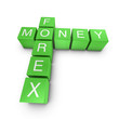 Forex and money 3D crossword on white background
