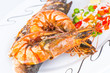 Photo: Giant prawns with sea bass fish. Giant prawns with sea bass fish.