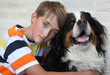 Sad  boy with a dog