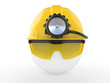 Worker with helmet and head lamp