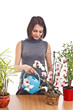 Photo: Cheerful girl watering flowers Cheerful girl watering flowers