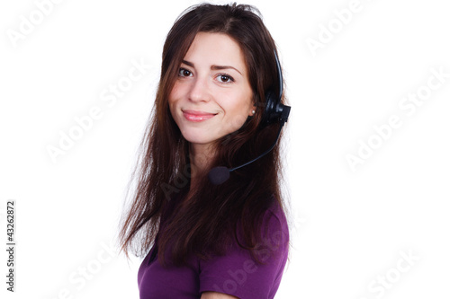 Photo: freundliche mitarbeiterin mit headset freundliche mitarbeiterin mit headset
