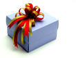 Gift Box with Colorful Ribbons on White Background