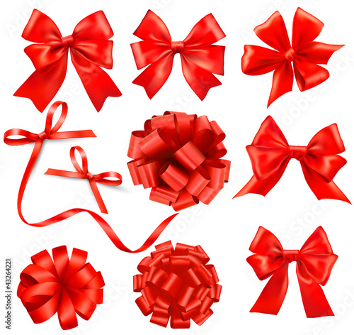 Vector: Big set of red gift bows with ribbons Vector Big set of red gift bows with ribbons Vector