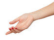 outstretched hand isolated on white. shallow depth of field.